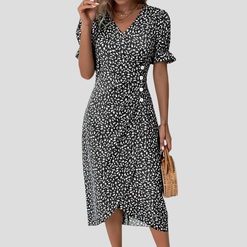 Davy | Women's Floral Wrap Midi Dress with Buttons