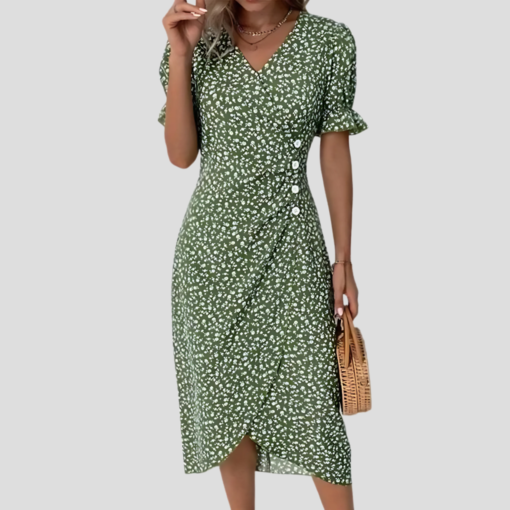 Davy | Women's Floral Wrap Midi Dress with Buttons