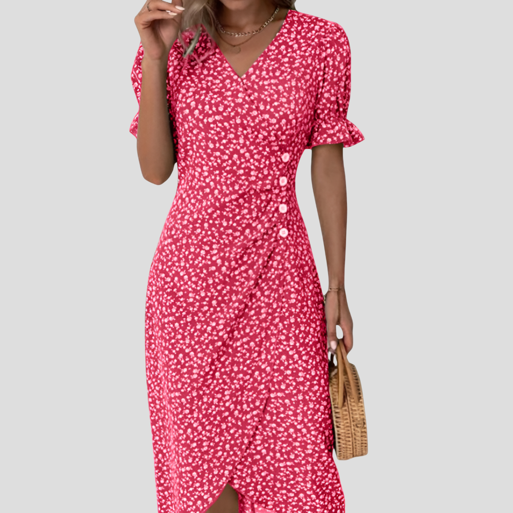 Davy | Women's Floral Wrap Midi Dress with Buttons