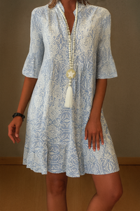 Vestido midi con volantes y estampado cachemira fluido