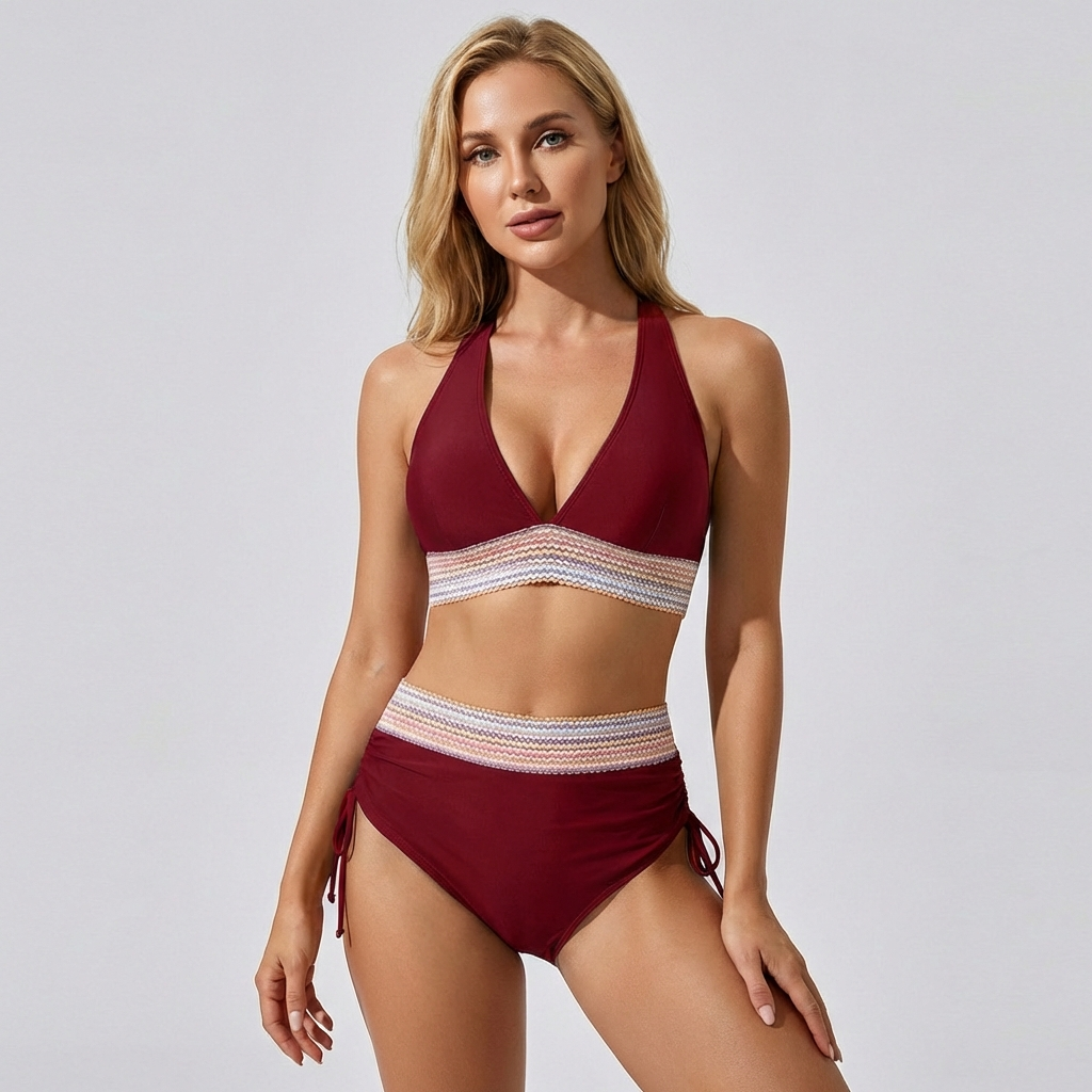 Davy | Women's High-Waisted Bikini with Textured Waistband