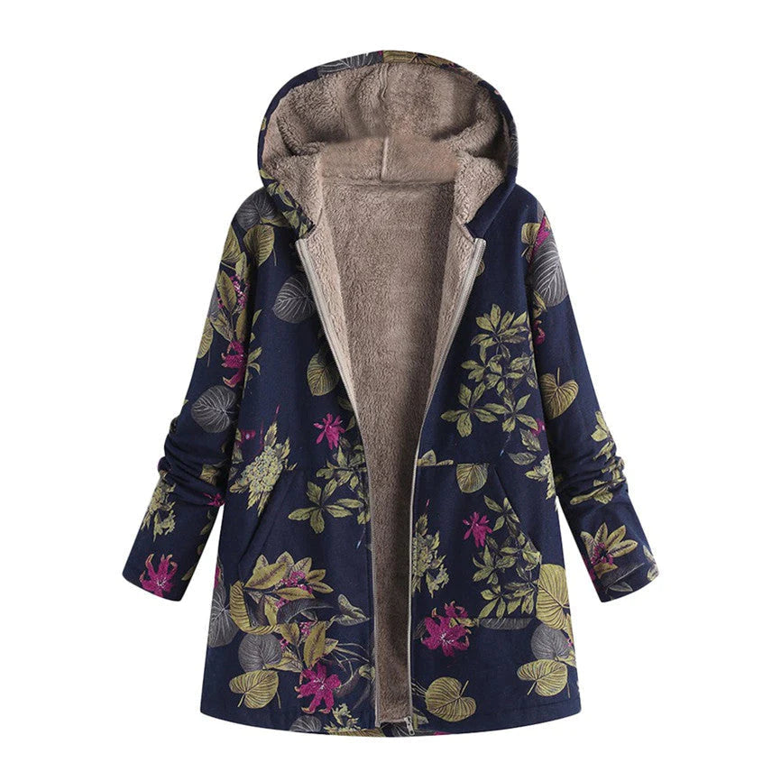 Davy | Women's Hooded Fleece Lined Coat - Floral