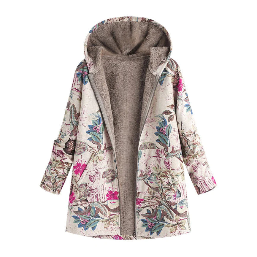 Davy | Women's Hooded Fleece Lined Coat - Floral