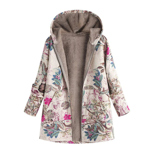 Davy | Women's Hooded Fleece Lined Coat - Floral