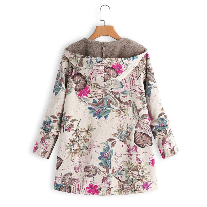 Davy | Women's Hooded Fleece Lined Coat - Floral