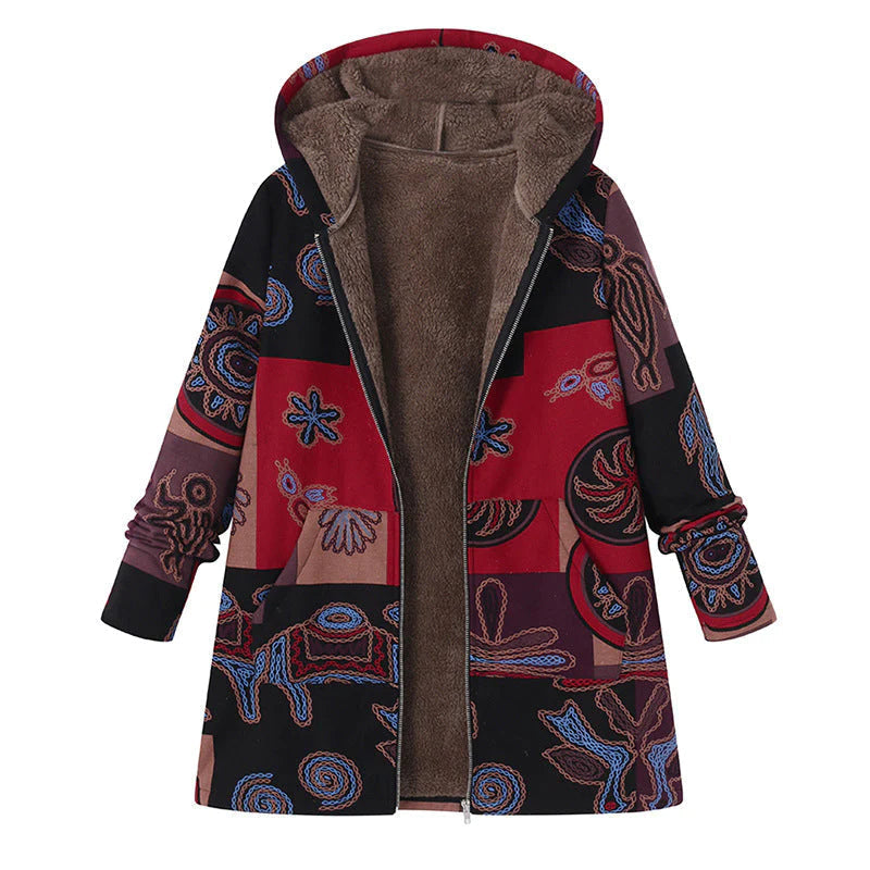 Davy | Women's Hooded Fleece Lined Coat - Floral