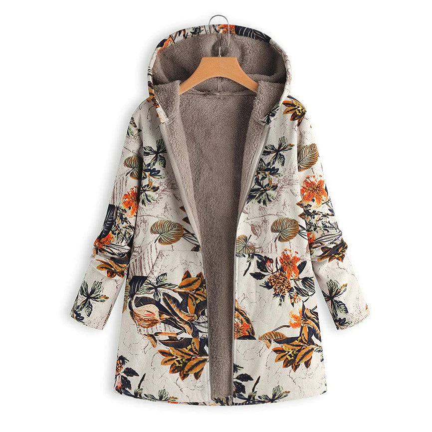 Davy | Women's Hooded Fleece Lined Coat - Floral