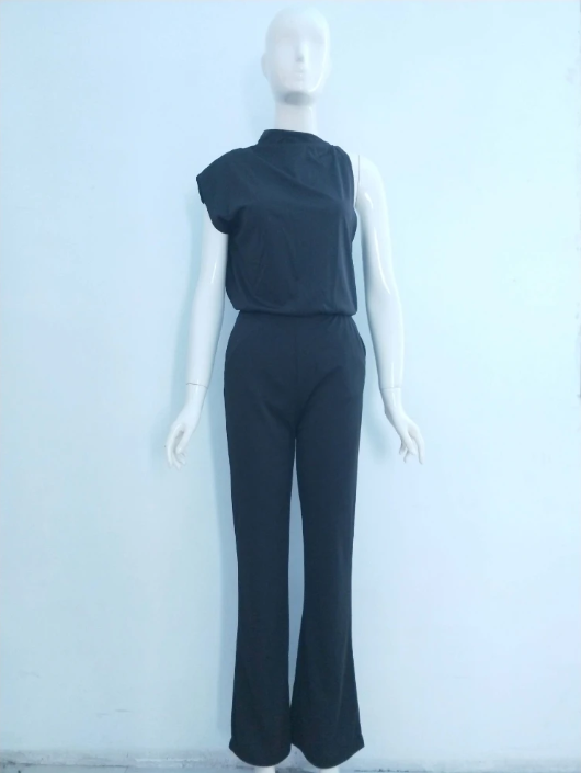 Davy Women's Jumpsuit with Round Neckline, Sleeveless and Wide Leg