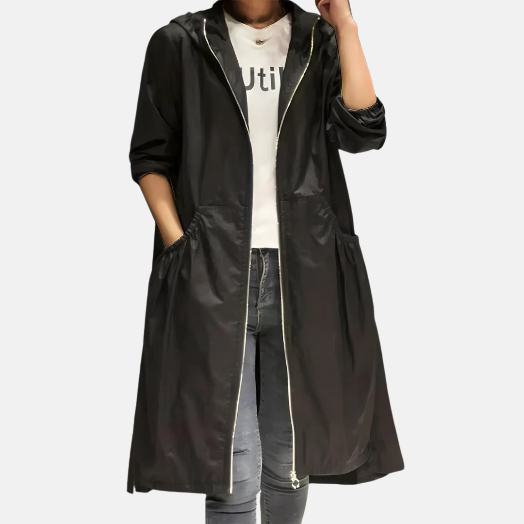 Davy | Women's Knee Length Hooded Rain Jacket