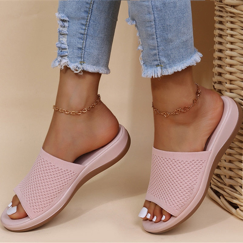 Davy | Women's Knit Slides with Open Toe