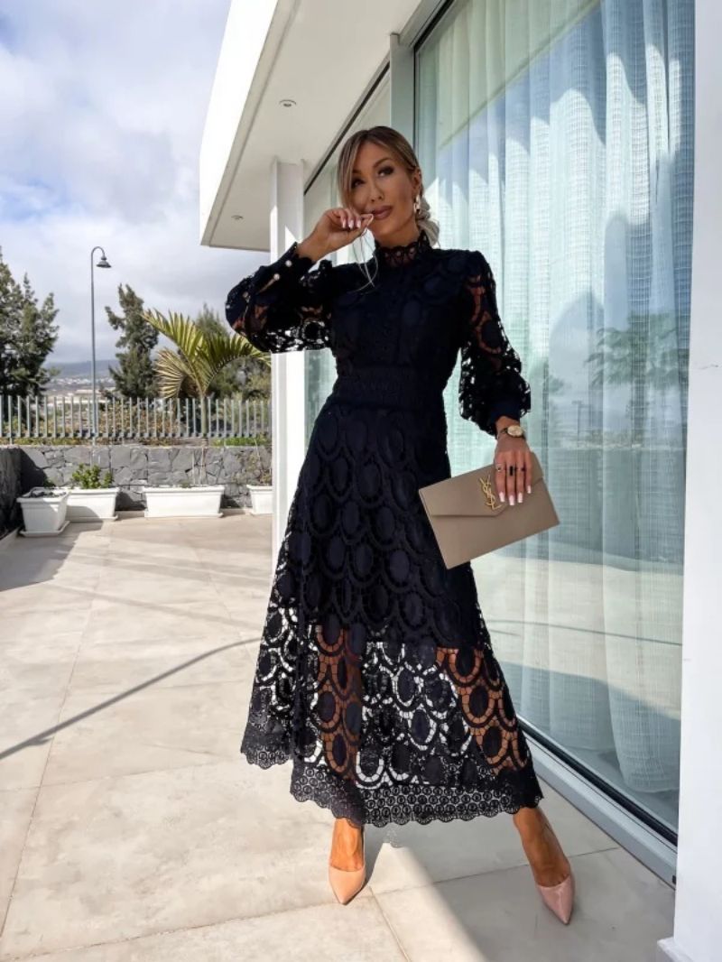 Davy | Women's Lace Midi Dress with High Neck
