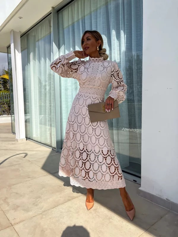 Davy | Women's Lace Midi Dress with High Neck