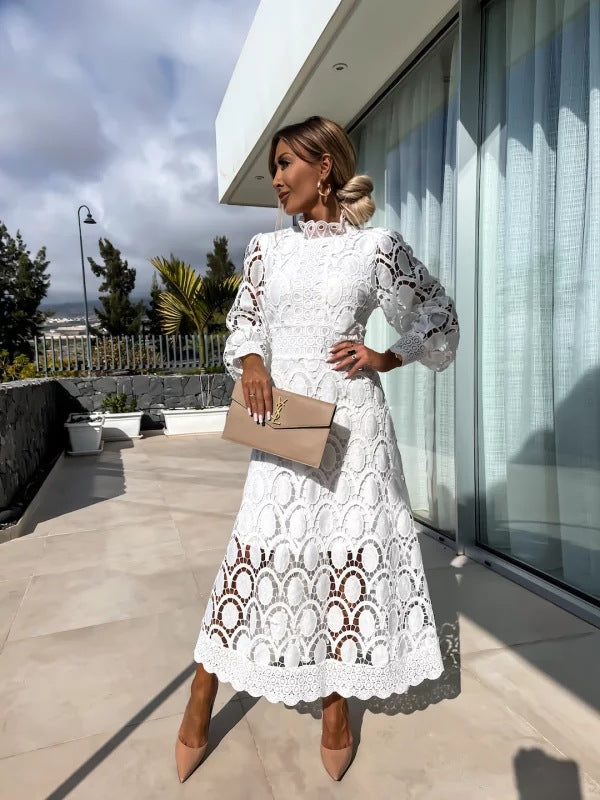Davy | Women's Lace Midi Dress with High Neck