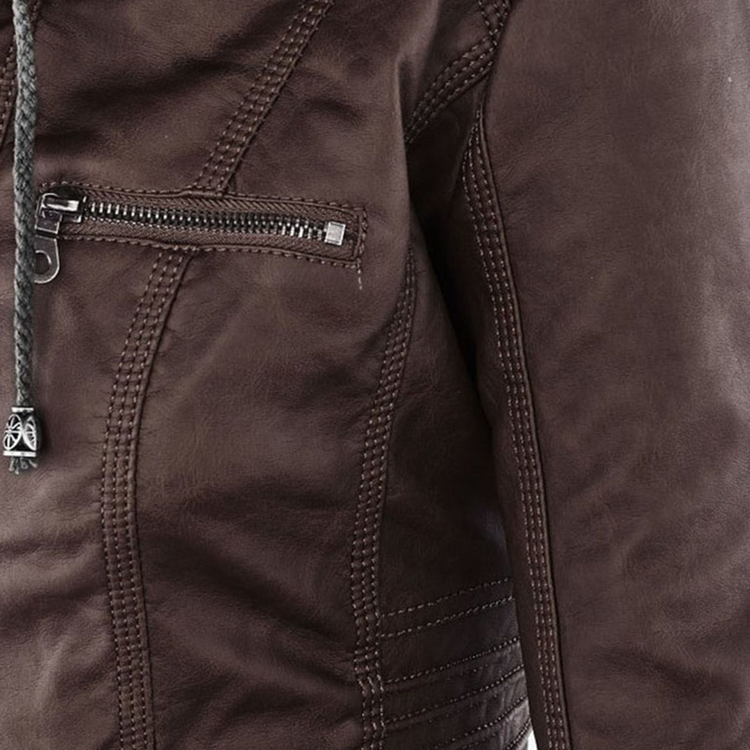 Davy - Women's Leather Jacket with Hood