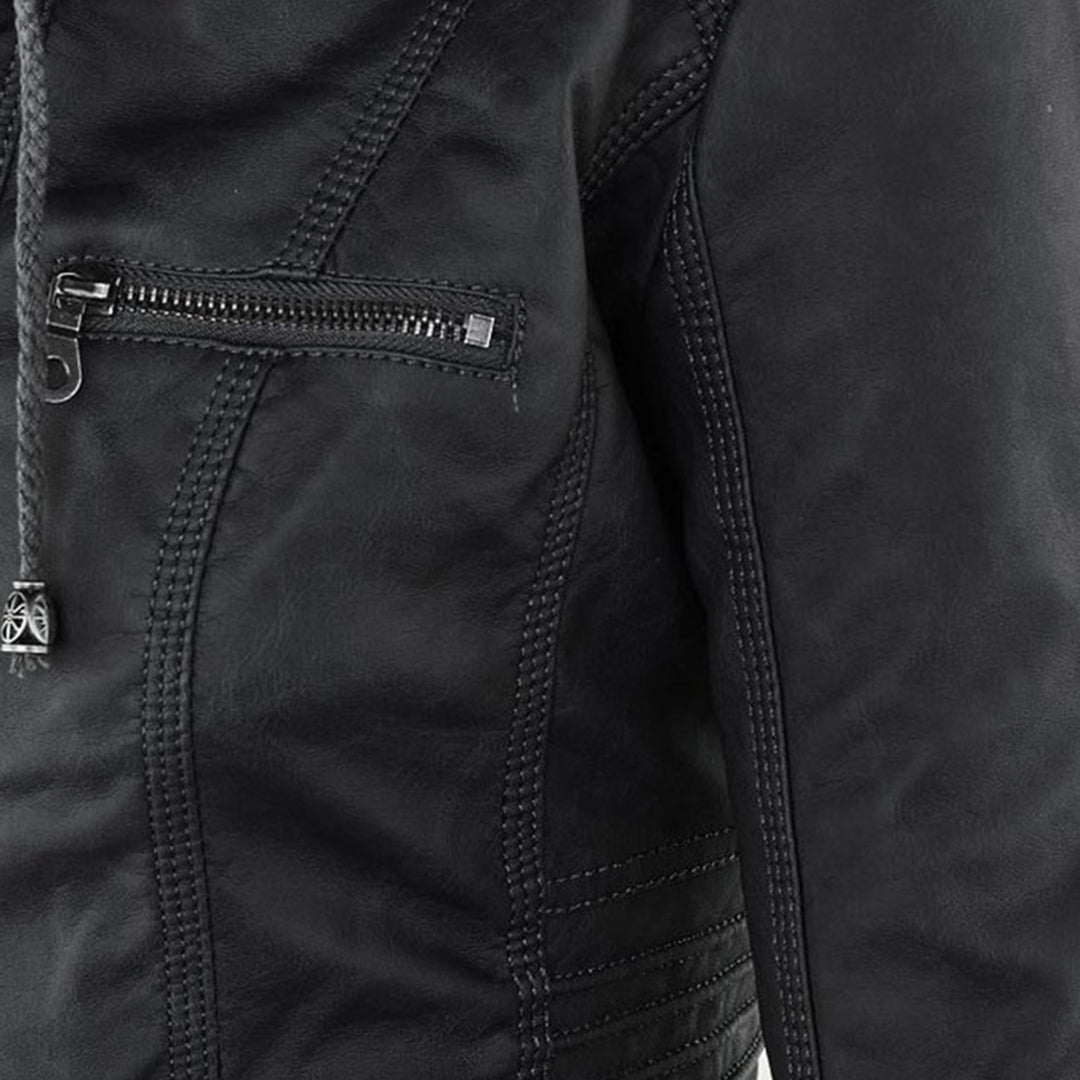 Davy - Women's Leather Jacket with Hood