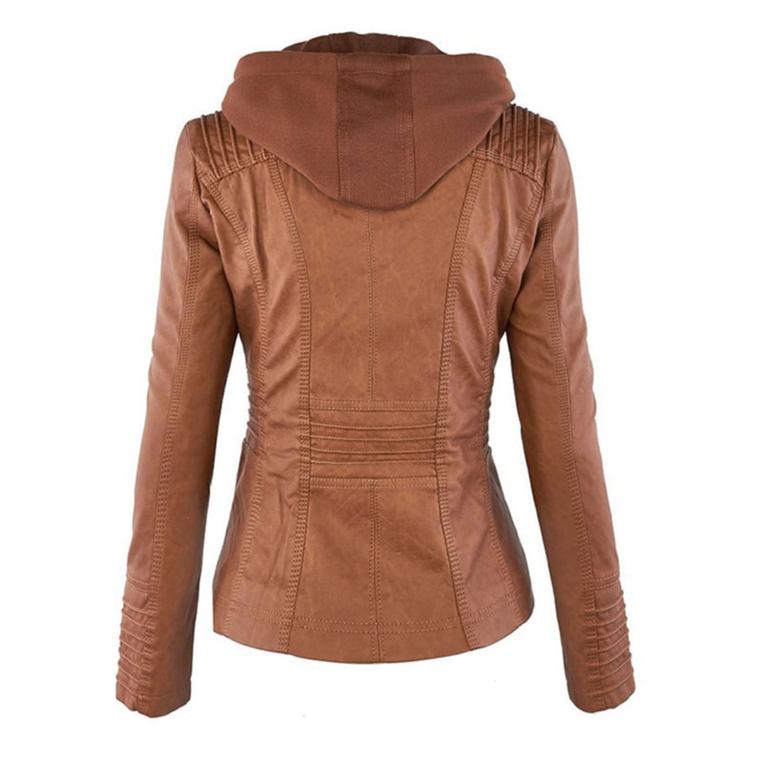 Davy - Women's Leather Jacket with Hood
