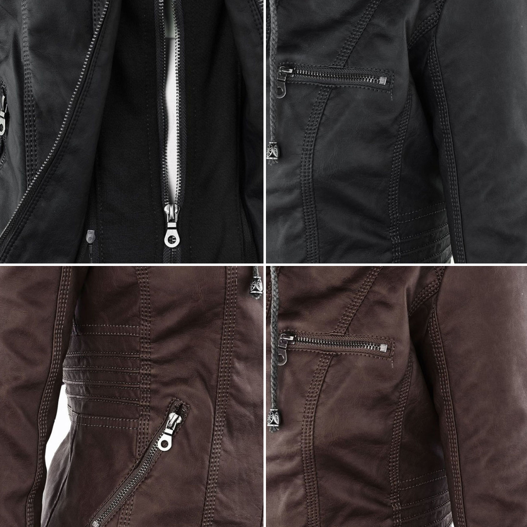 Davy - Women's Leather Jacket with Hood