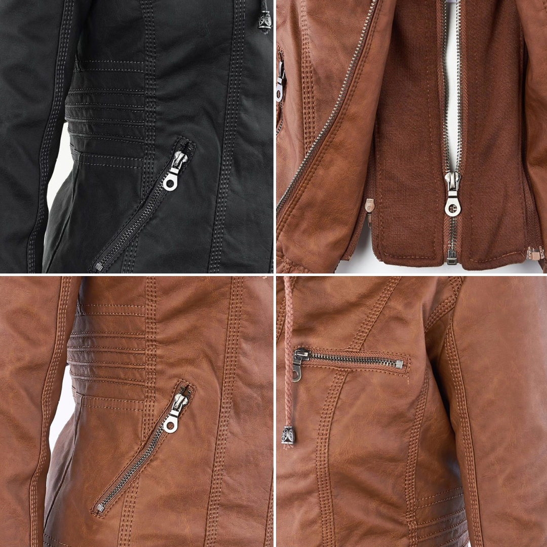 Davy - Women's Leather Jacket with Hood