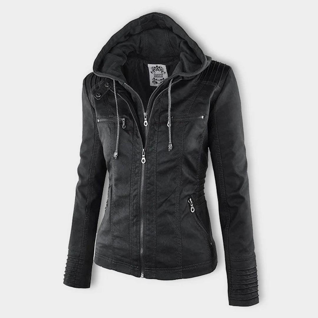 Davy - Women's Leather Jacket with Hood