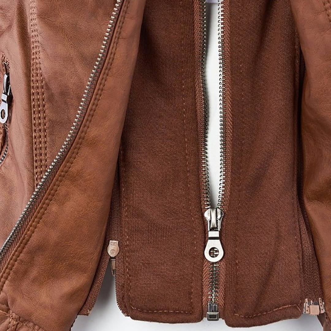 Davy - Women's Leather Jacket with Hood