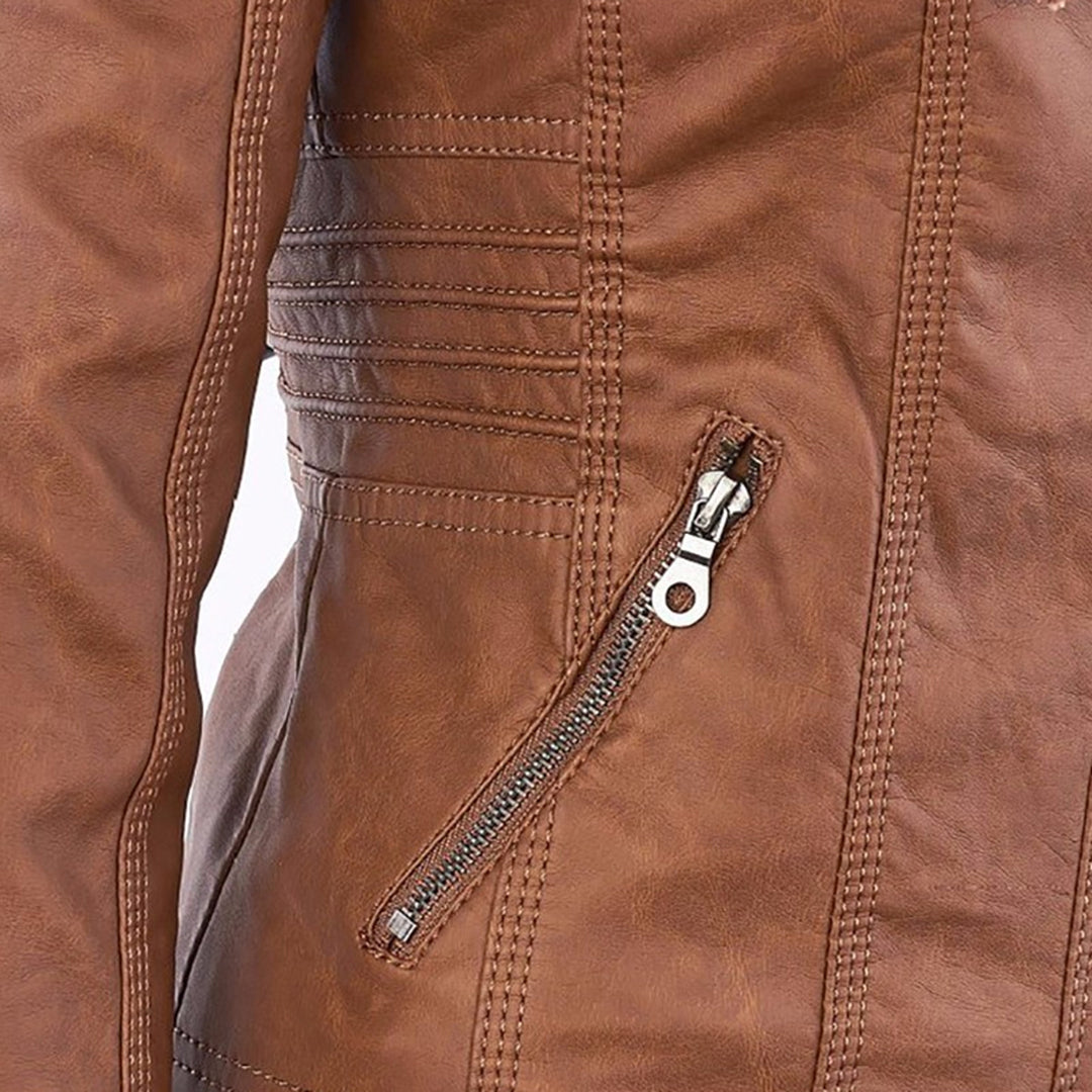 Davy - Women's Leather Jacket with Hood