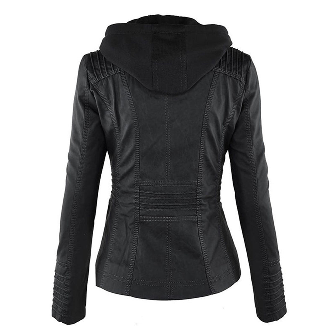 Davy - Women's Leather Jacket with Hood