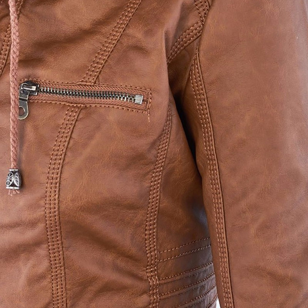 Davy - Women's Leather Jacket with Hood