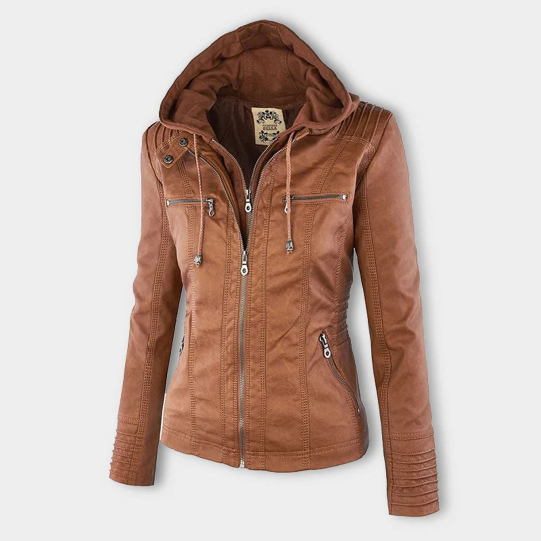 Davy - Women's Leather Jacket with Hood