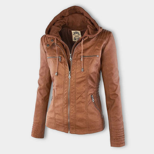 Davy - Women's Leather Jacket with Hood