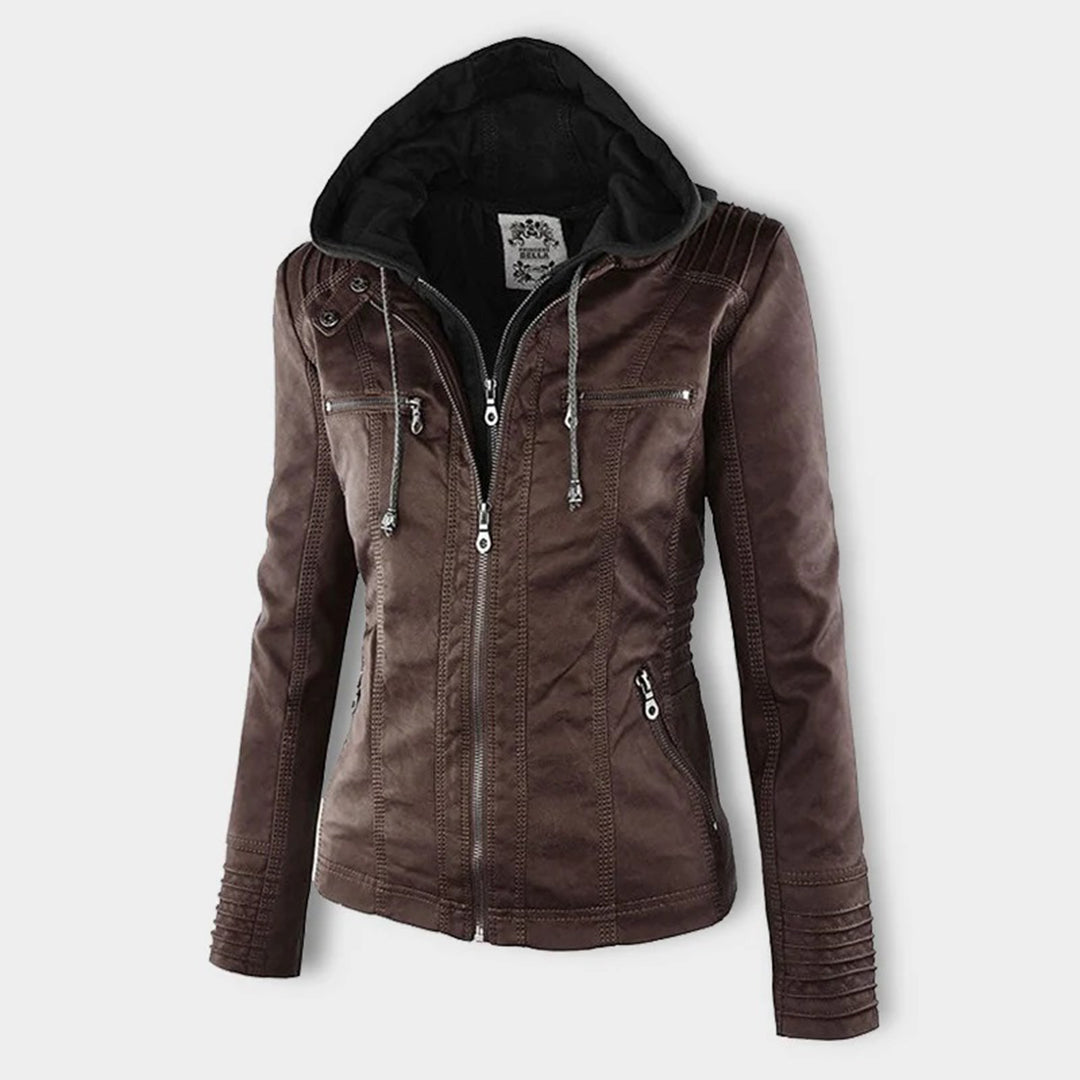 Davy - Women's Leather Jacket with Hood