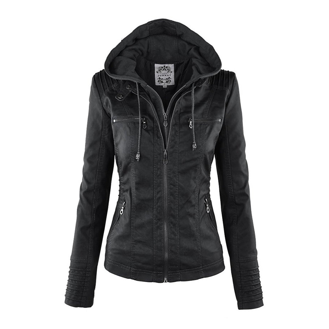 Davy - Women's Leather Jacket with Hood