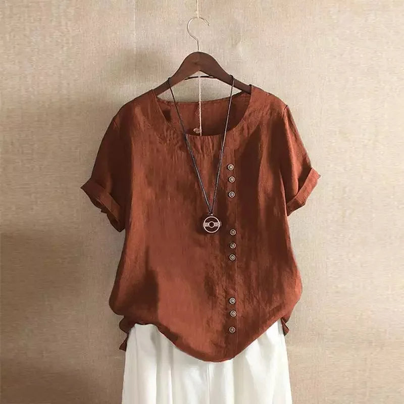 Davy | Women's Linen Blend Blouse with Button Detail