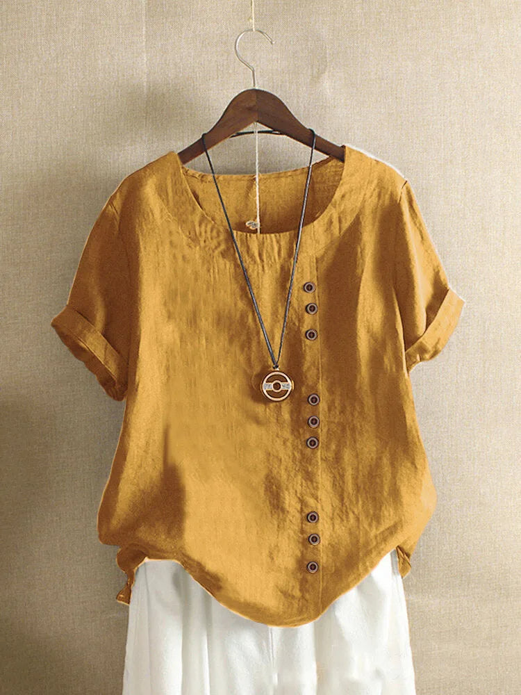 Davy | Women's Linen Blend Blouse with Button Detail