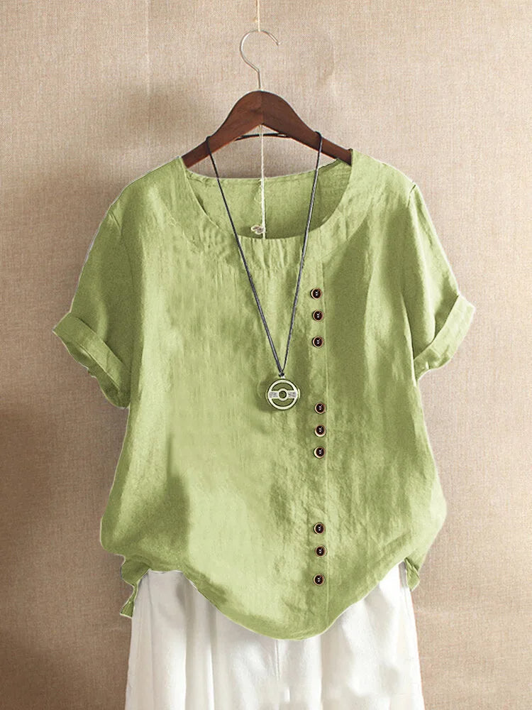 Davy | Women's Linen Blend Blouse with Button Detail
