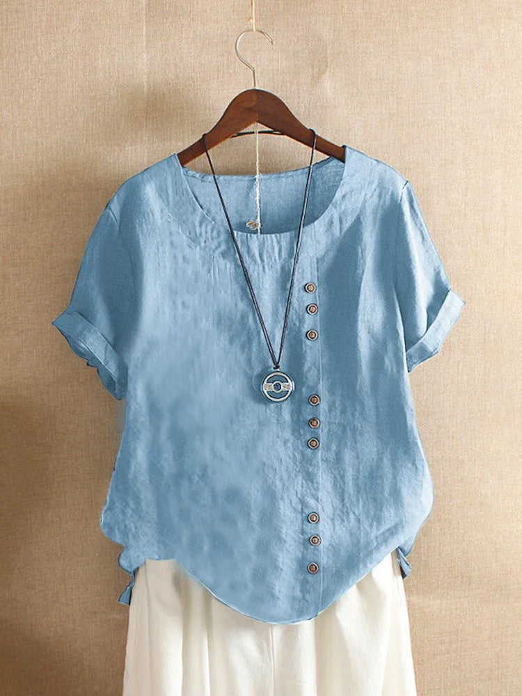 Davy | Women's Linen Blend Blouse with Button Detail