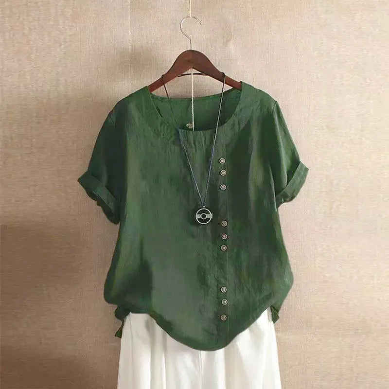 Davy | Women's Linen Blend Blouse with Button Detail