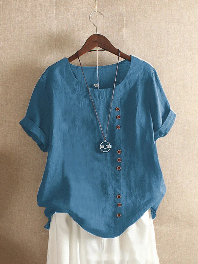 Davy | Women's Linen Blend Blouse with Button Detail