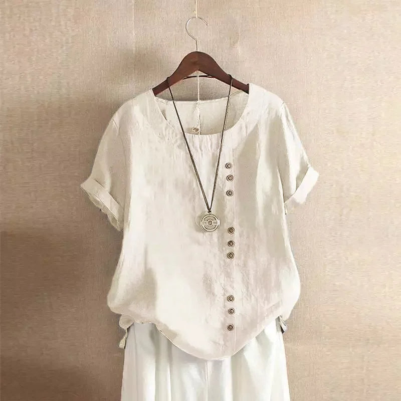 Davy | Women's Linen Blend Blouse with Button Detail