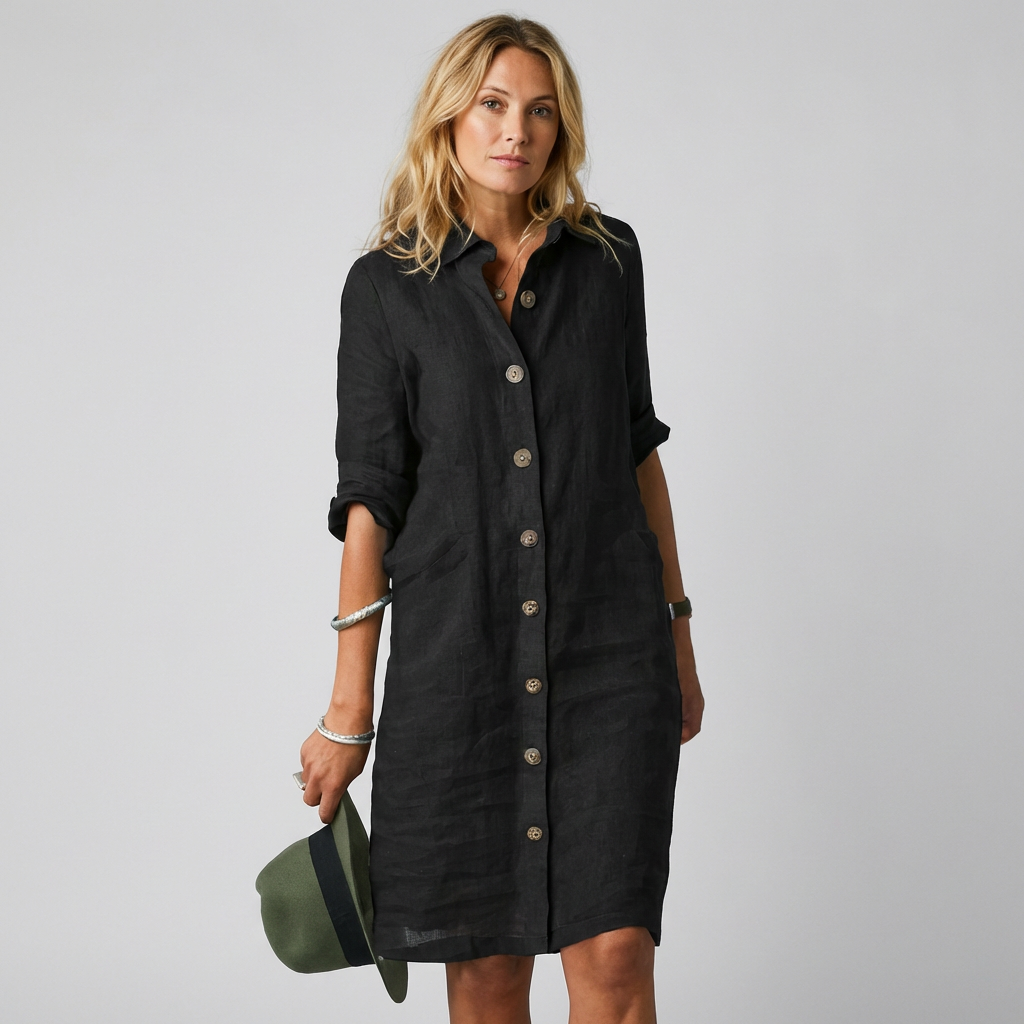 Davy | Women's Linen Button-Front Shirt Dress