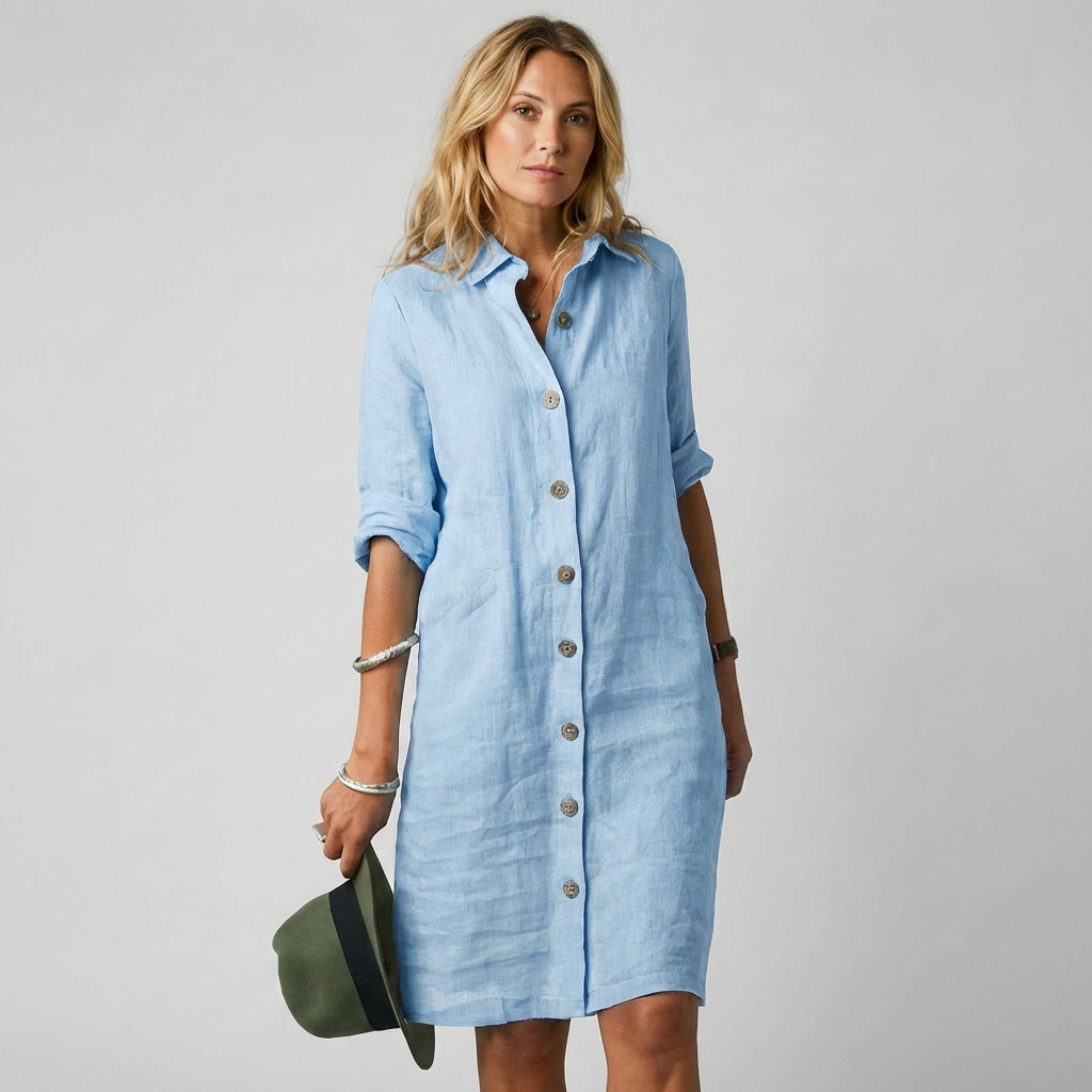 Davy | Women's Linen Button-Front Shirt Dress