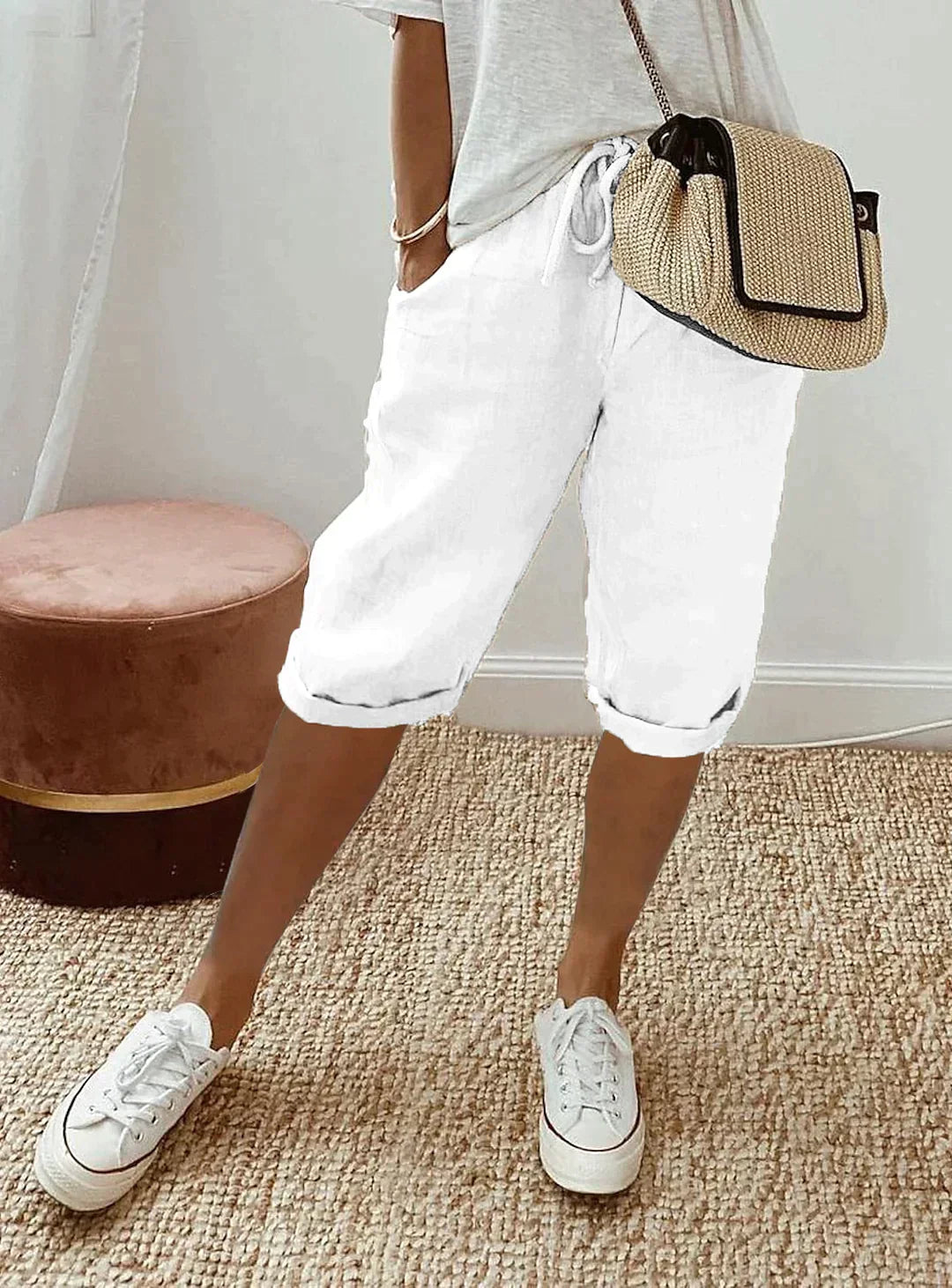 Davy | Women's Linen Cropped Drawstring Pants
