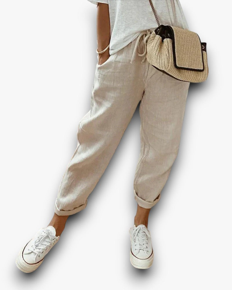 Davy | Women's Linen Drawstring Cropped Pants