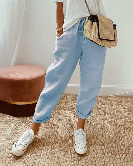 Davy | Women's Linen Drawstring Cropped Pants
