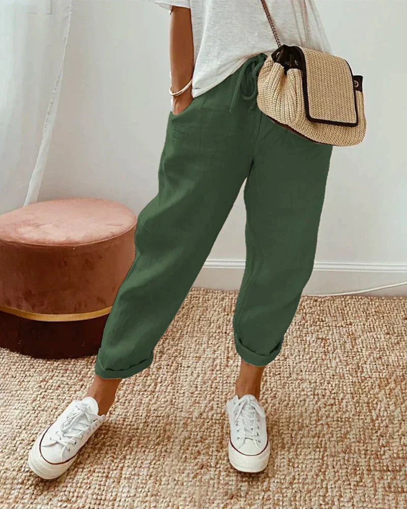 Davy | Women's Linen Drawstring Cropped Pants