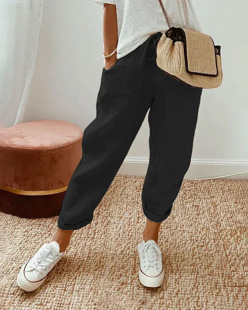 Davy | Women's Linen Drawstring Cropped Pants