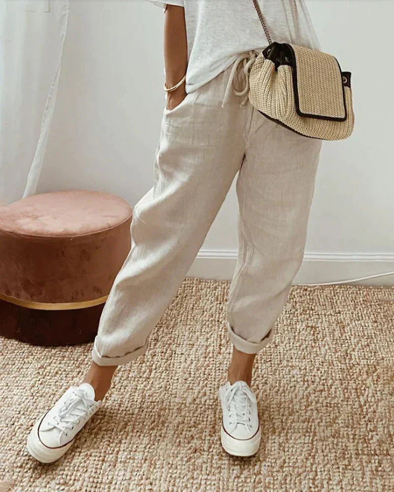 Davy | Women's Linen Drawstring Cropped Pants