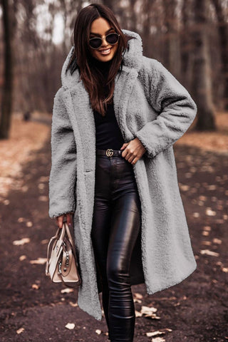 Davy | Women's Long Teddy Coat with Hood