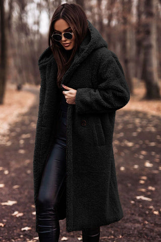 Davy | Women's Long Teddy Coat with Hood