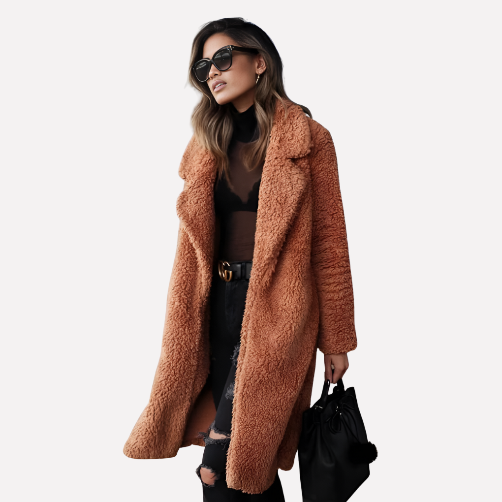 Davy | Women's Long Teddy Coat with Notched Collar