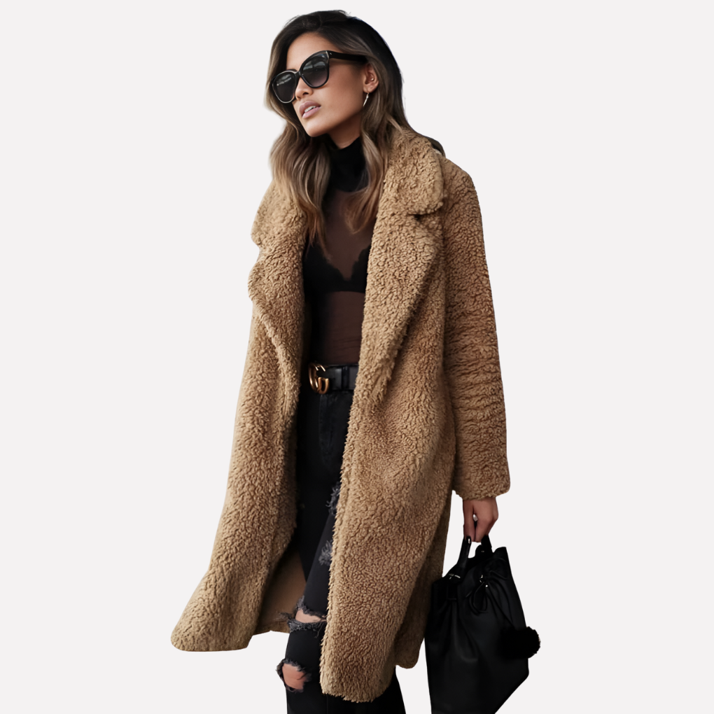 Davy | Women's Long Teddy Coat with Notched Collar